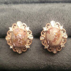 Rose Gold Lace Lavender and Red Ocean Jasper Earrings